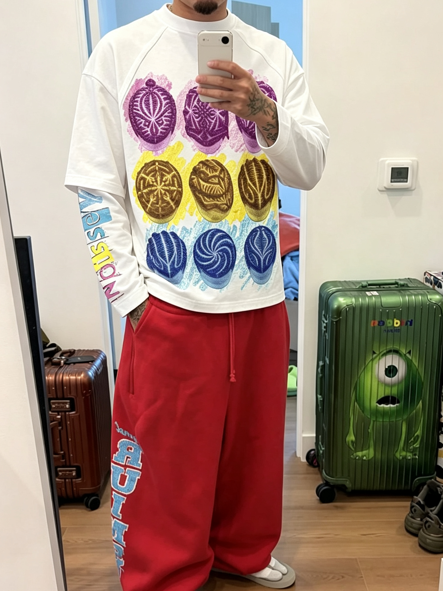 NOISSEY Braided Art Graphic Faux Two-Piece Sweatshirt - White Oversized Streetwear Crewneck