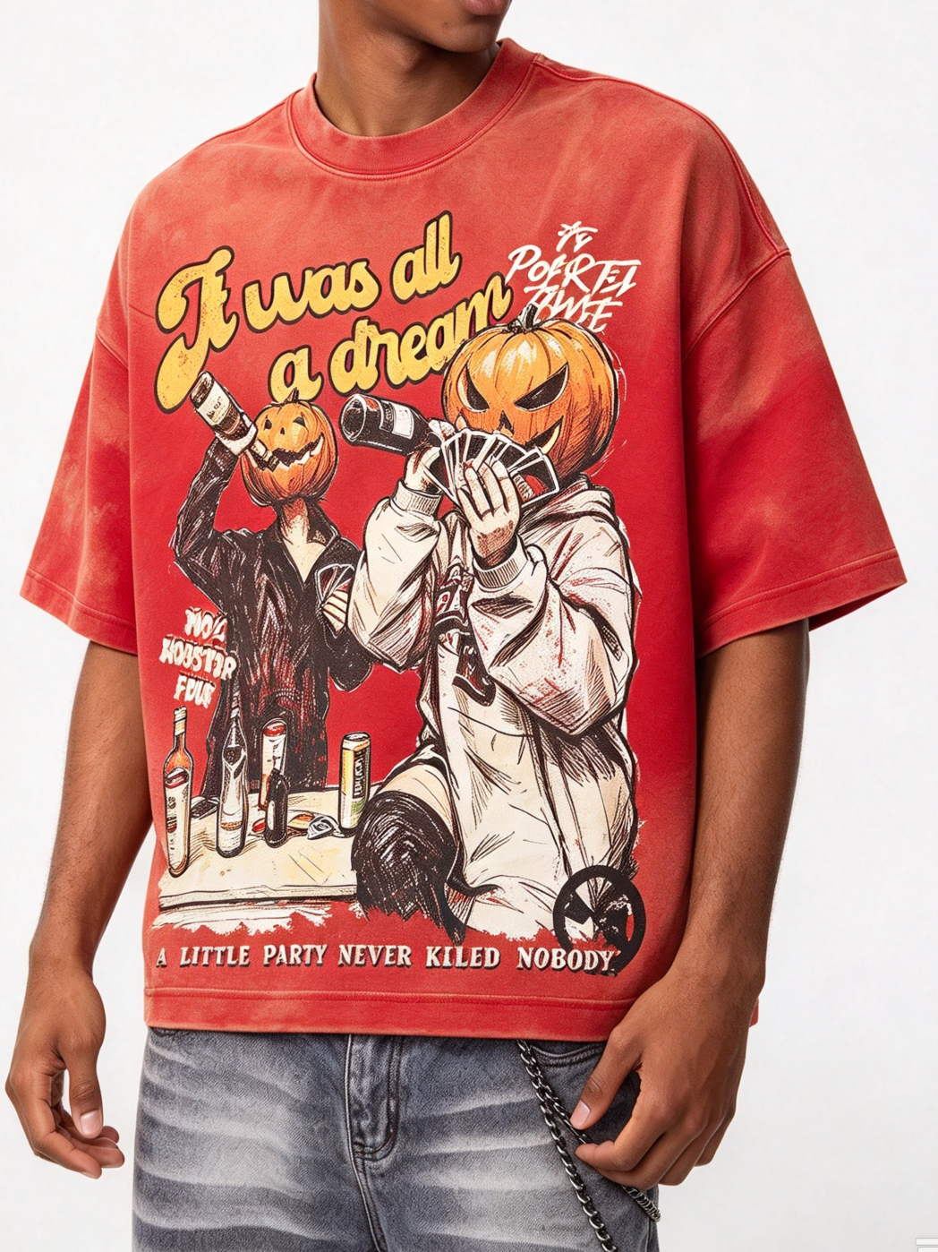 NOISSEY It Was All A Dream Orange-Red Gradient Halloween Boxy Short Sleeve T-Shirt