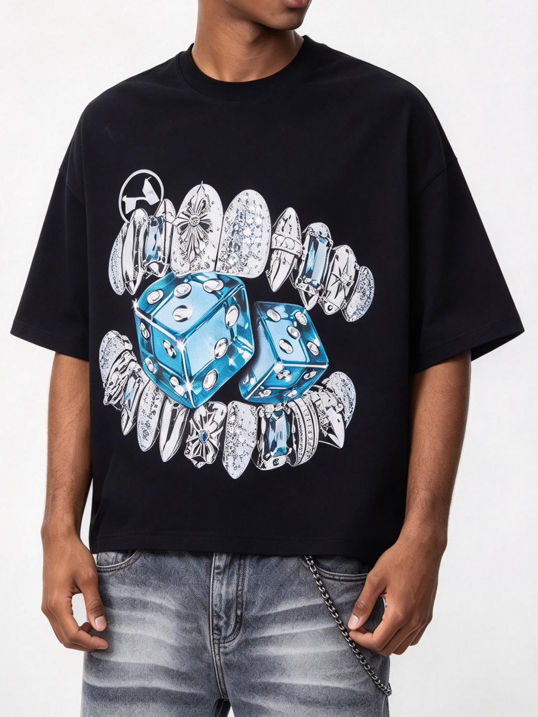 NOISSEY Diamond Dice Grillz Graphic Boxy Tee - Streetwear T-Shirt