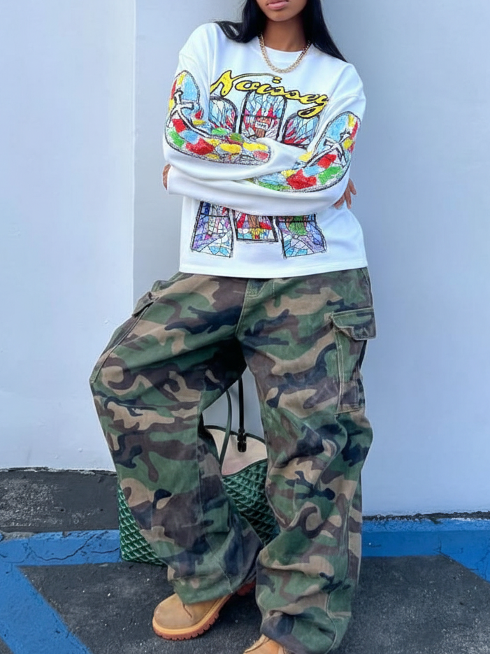 NOISSEY "Sacred Window" Hand-Drawn Stained Glass Religion Long Sleeve