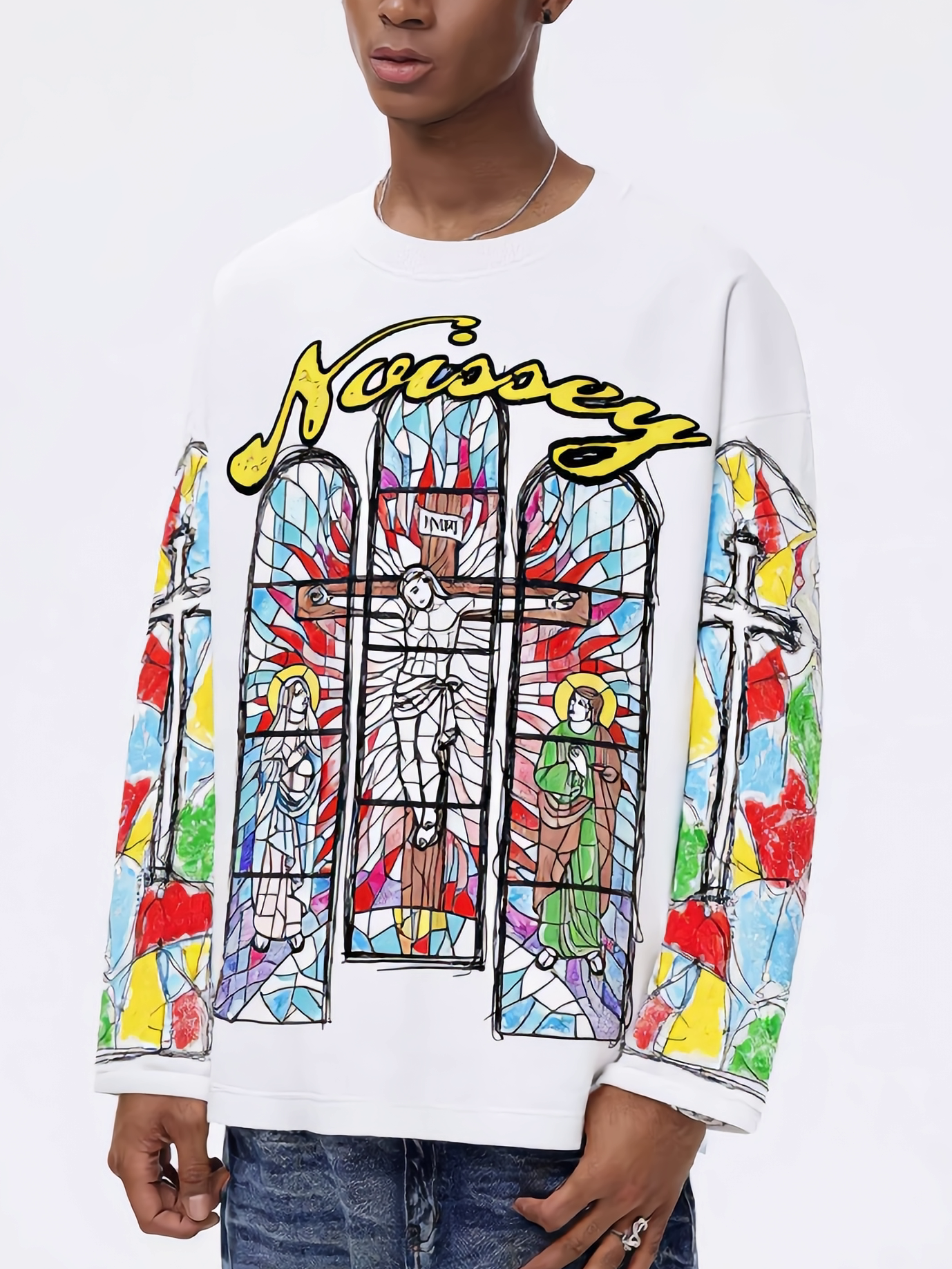 NOISSEY "Sacred Window" Hand-Drawn Stained Glass Religion Long Sleeve