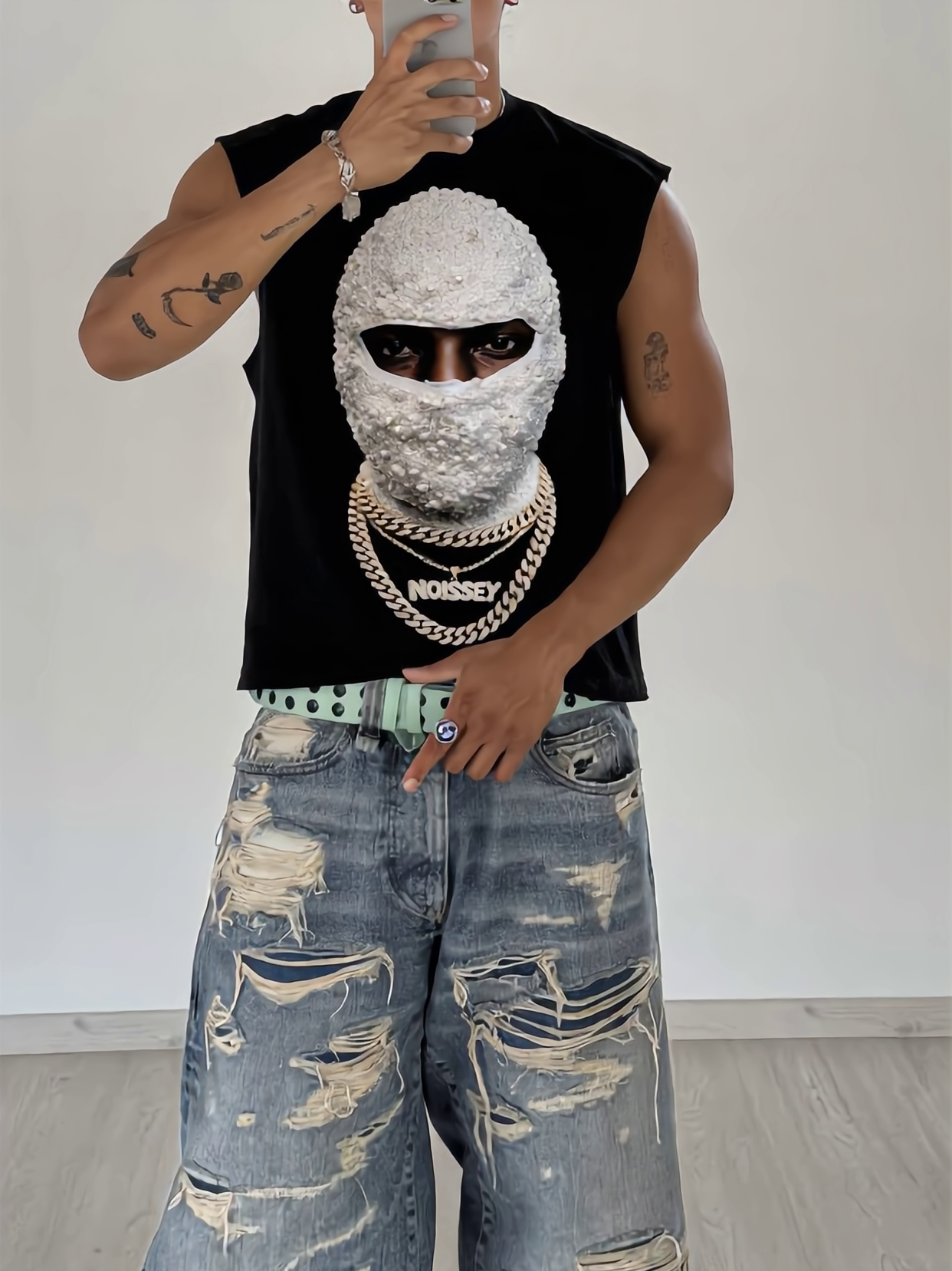 NOISSEY "Pearl Balaclava" Iced Chains Graphic Oversized Sleeveless Tank Top