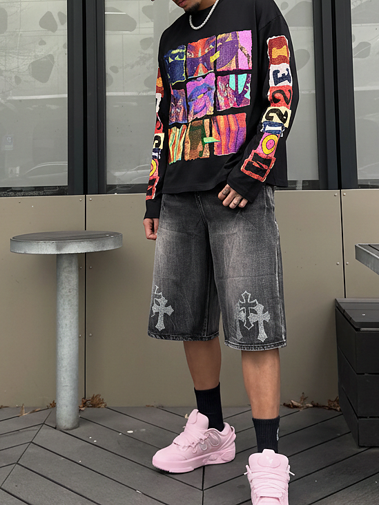 Camiseta NOISSEY de manga larga con efecto de capas y retrato pop art de cuadrícula de nueve - Negro