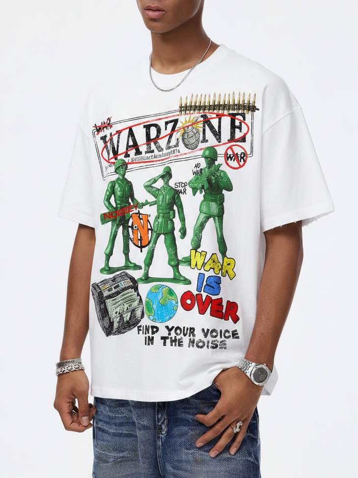 NOISSEY "WAR IS OVER" Graphic Graffiti Collage Art Oversized T-Shirt