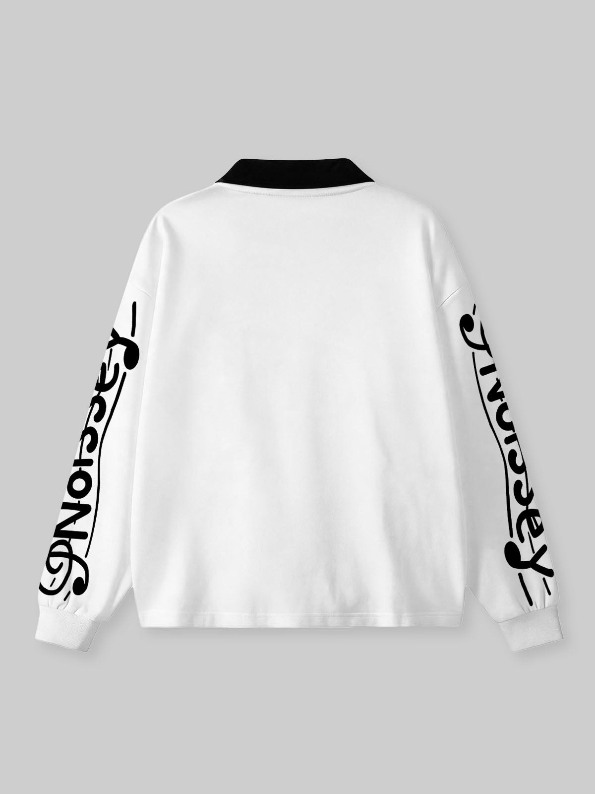 NOISSEY Vintage Music Party Monochrome Art Long Sleeve Polo Sweatshirt - Pure White