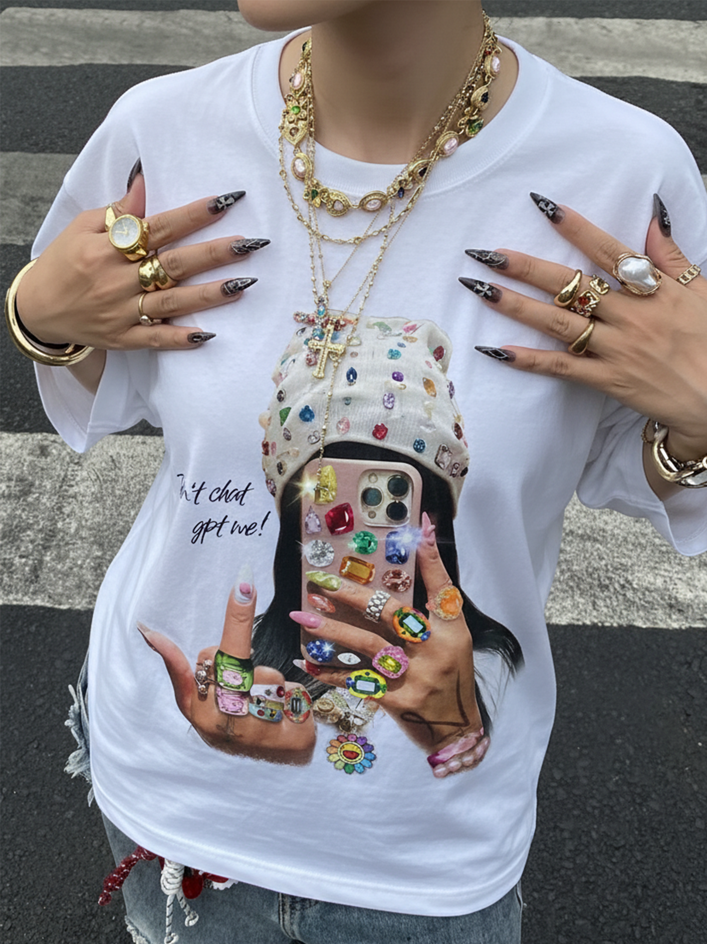 NOISSEY "Don't ChatGPT Me" Mirror Selfie T-Shirt - White 255G Heavyweight Oversized Fit