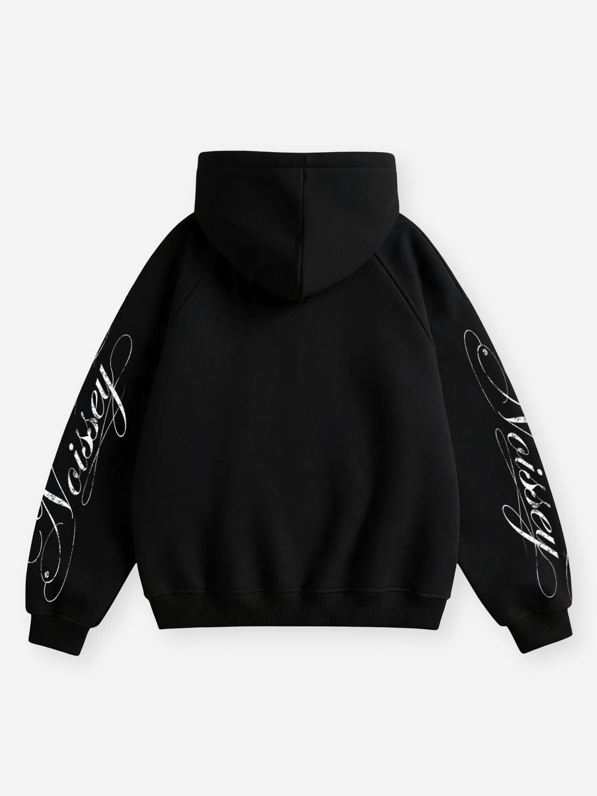 NOISSEY Silver Metallic Lips & Chrome Cross Graphic Boxy Hoodie – Black