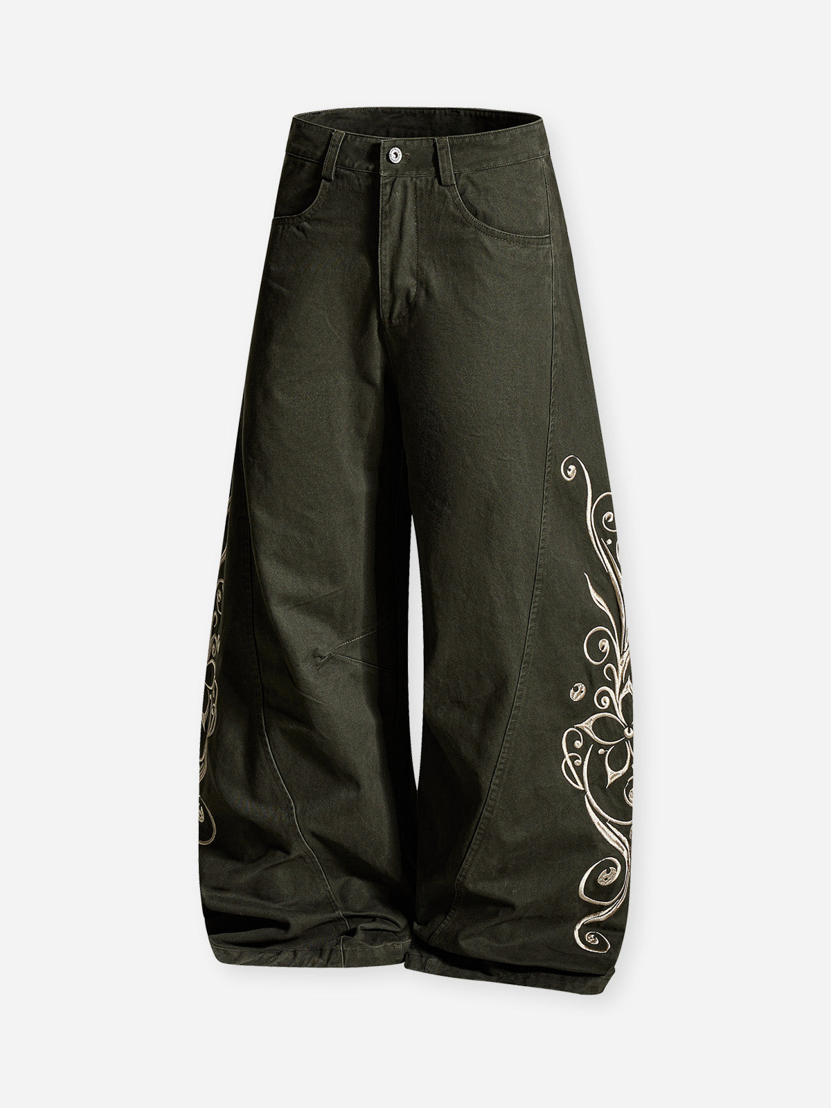 Old-money style floral embroidery cargo pants
