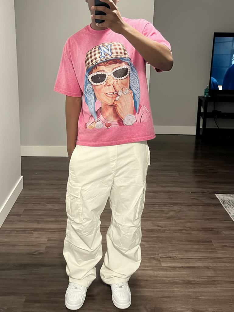 NOISSEY "Newman Defiance" Graphic Oversized Tee - Bubblegum Pink