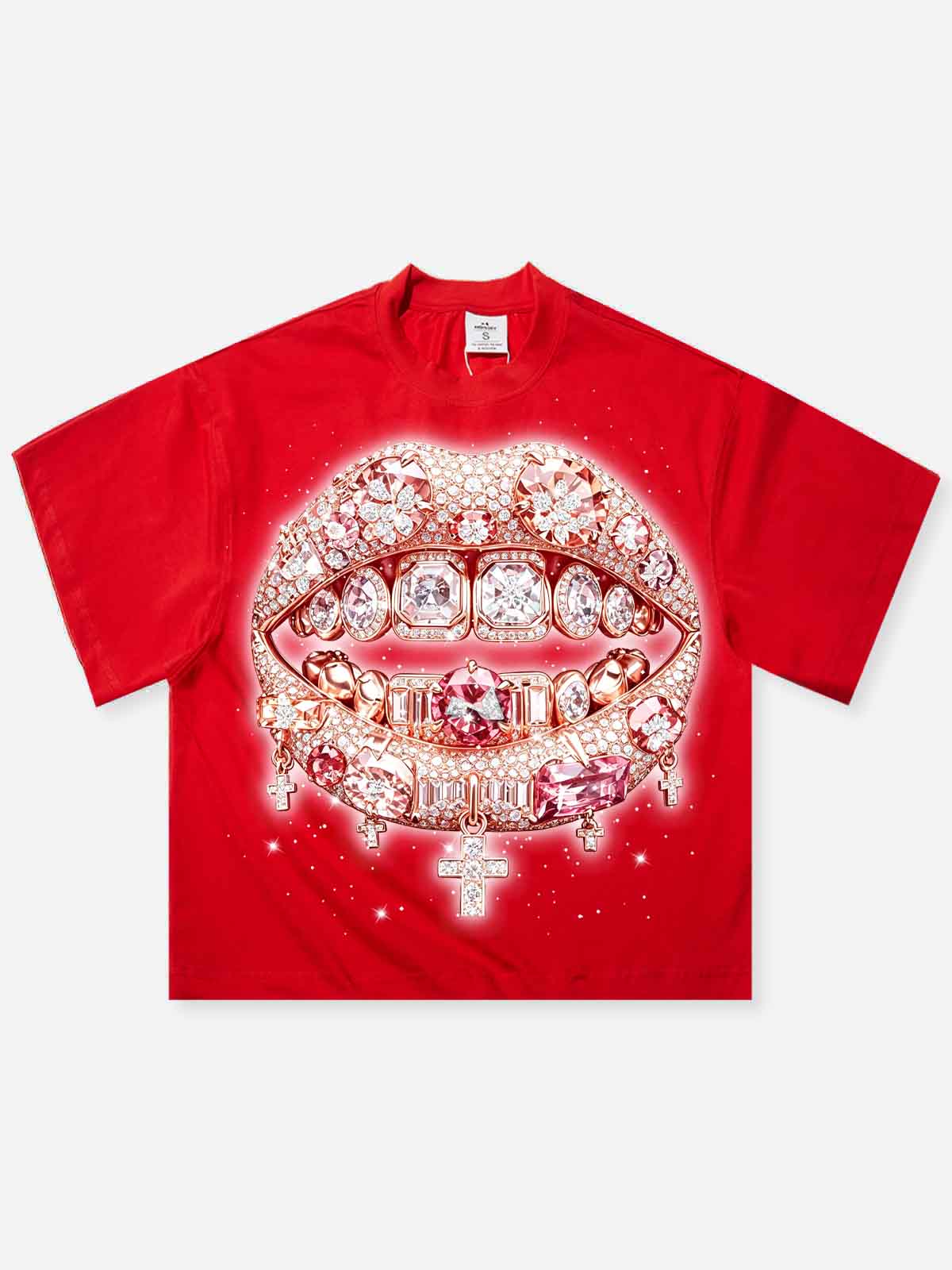 NOISSEY "Pink Diamond Cross" Red Tee - Boxy Diamond T-Shirt