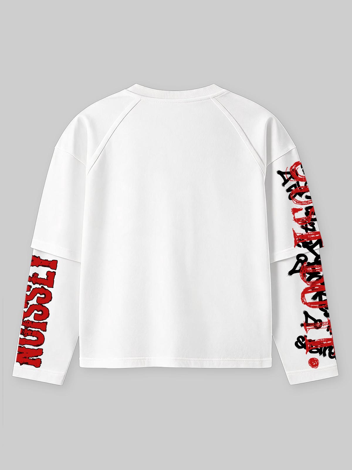 NOISSEY Boxer Boy Graffiti Fake-Two-Piece Heavyweight Long Sleeve Tee White