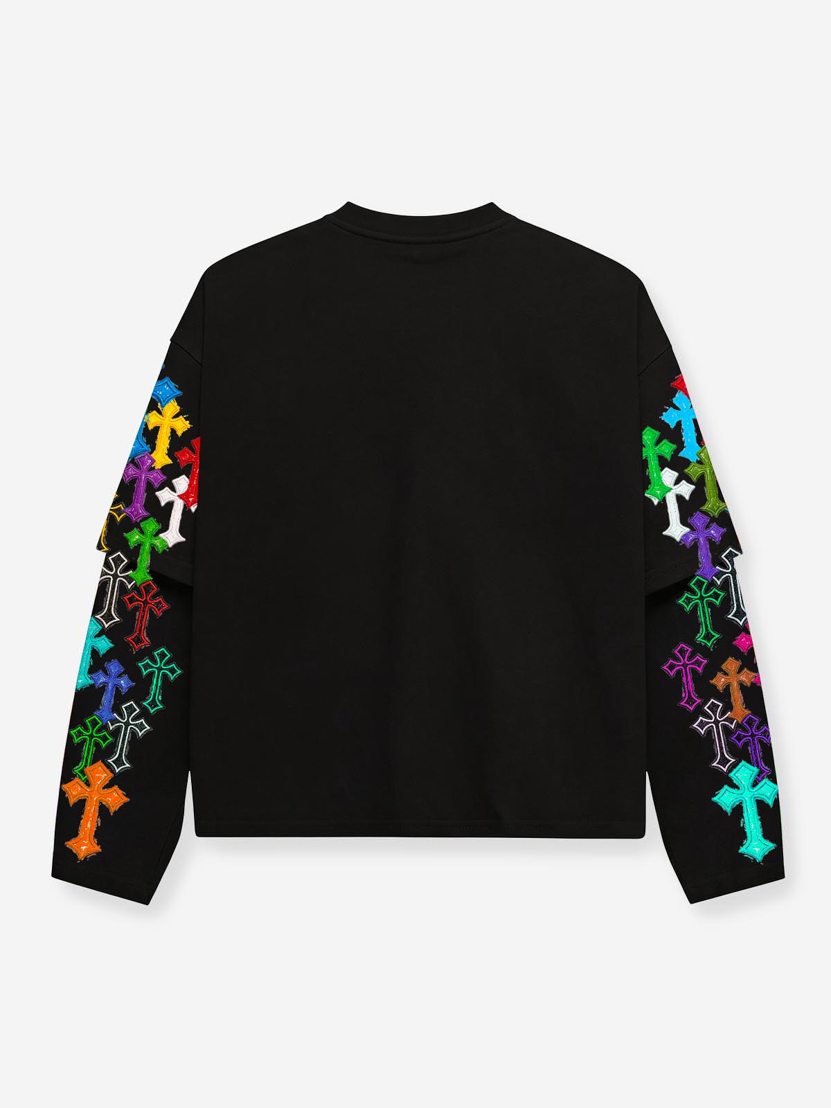 NOISSEY Hip-Hop Trucker Hat Graphic Heavyweight Faux Two-Piece Crewneck Long Sleeves Black