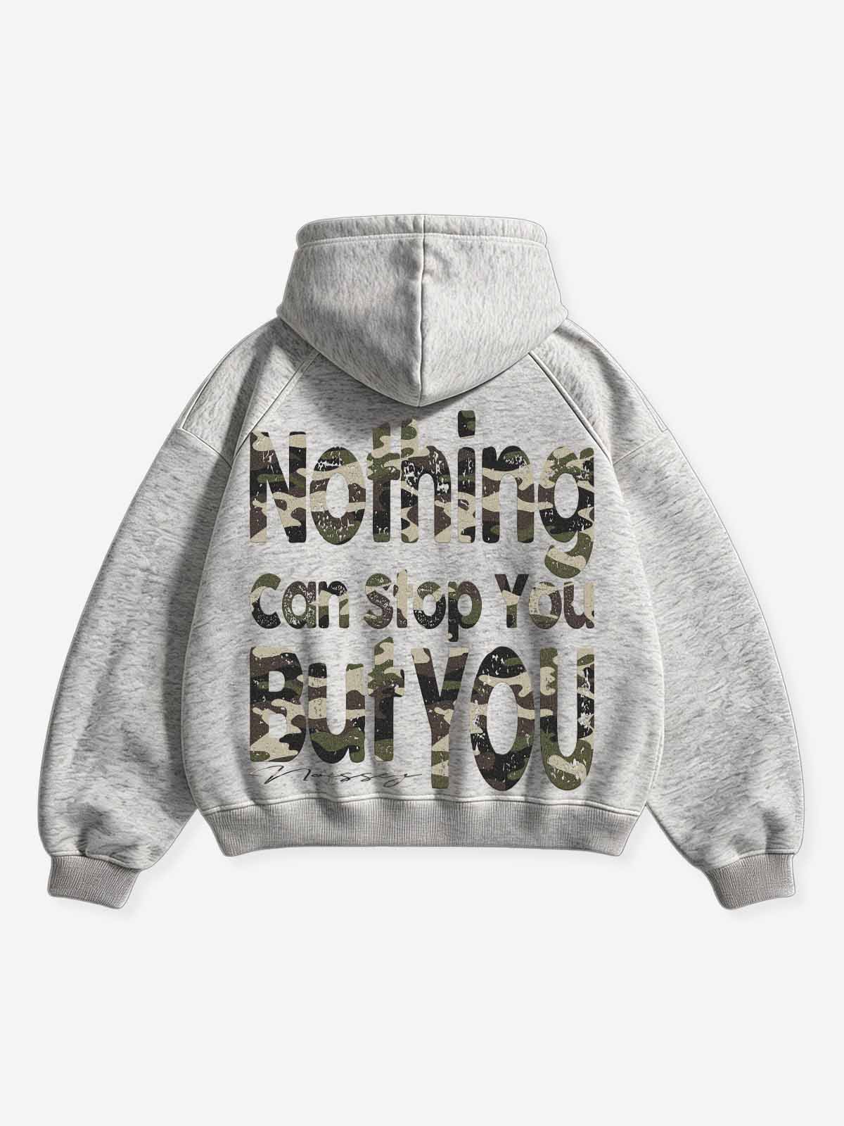 NOISSEY Heather Grey Camo Script &amp; "Nothing Can Stop You But You" Zip-Up Hoodie