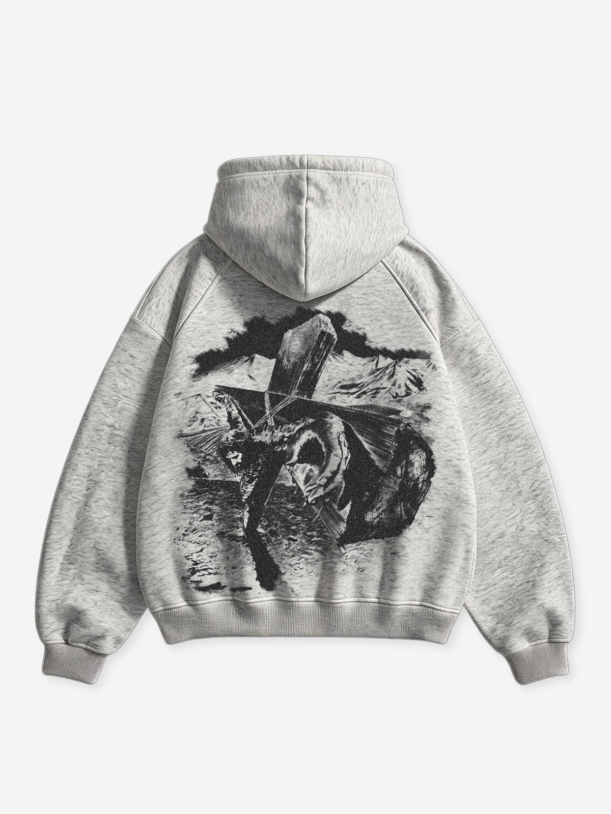 NOISSEY "Less Of Me" GOD Silhouette & Crucifixion Heather Gray Zip-Up Hoodie