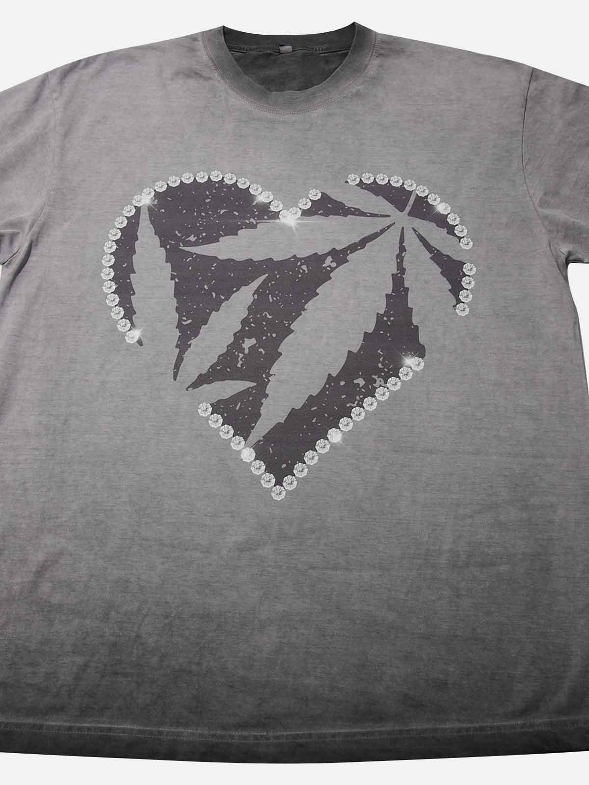 Broken Leaf Heart Print Wash T-shirt