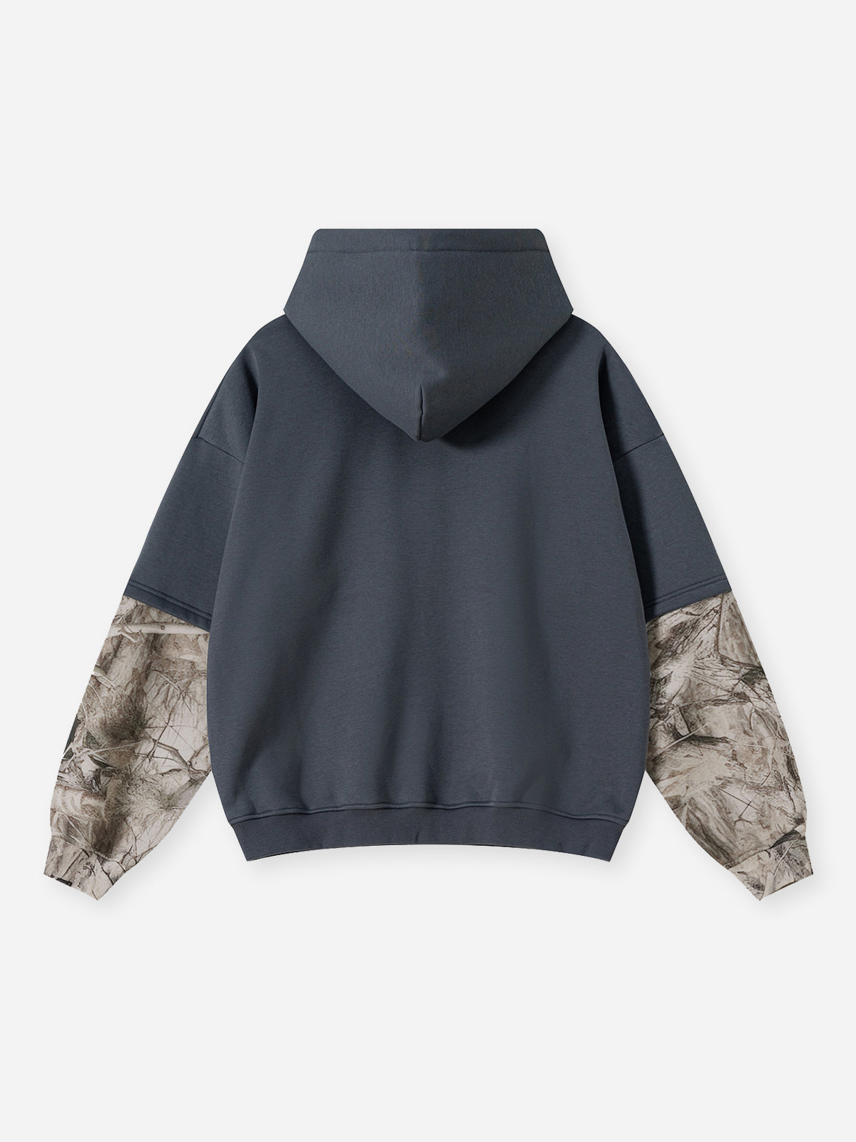 High-Street Brand Oversized Fleece-Lined Fake Two-Piece Patchwork Camouflage Hoodie