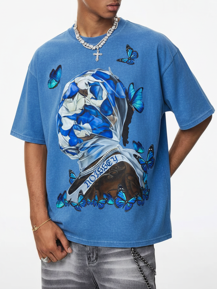 NOISSEY "Blue Butterfly" Blue Tee - Vintage Graphic T-Shirt