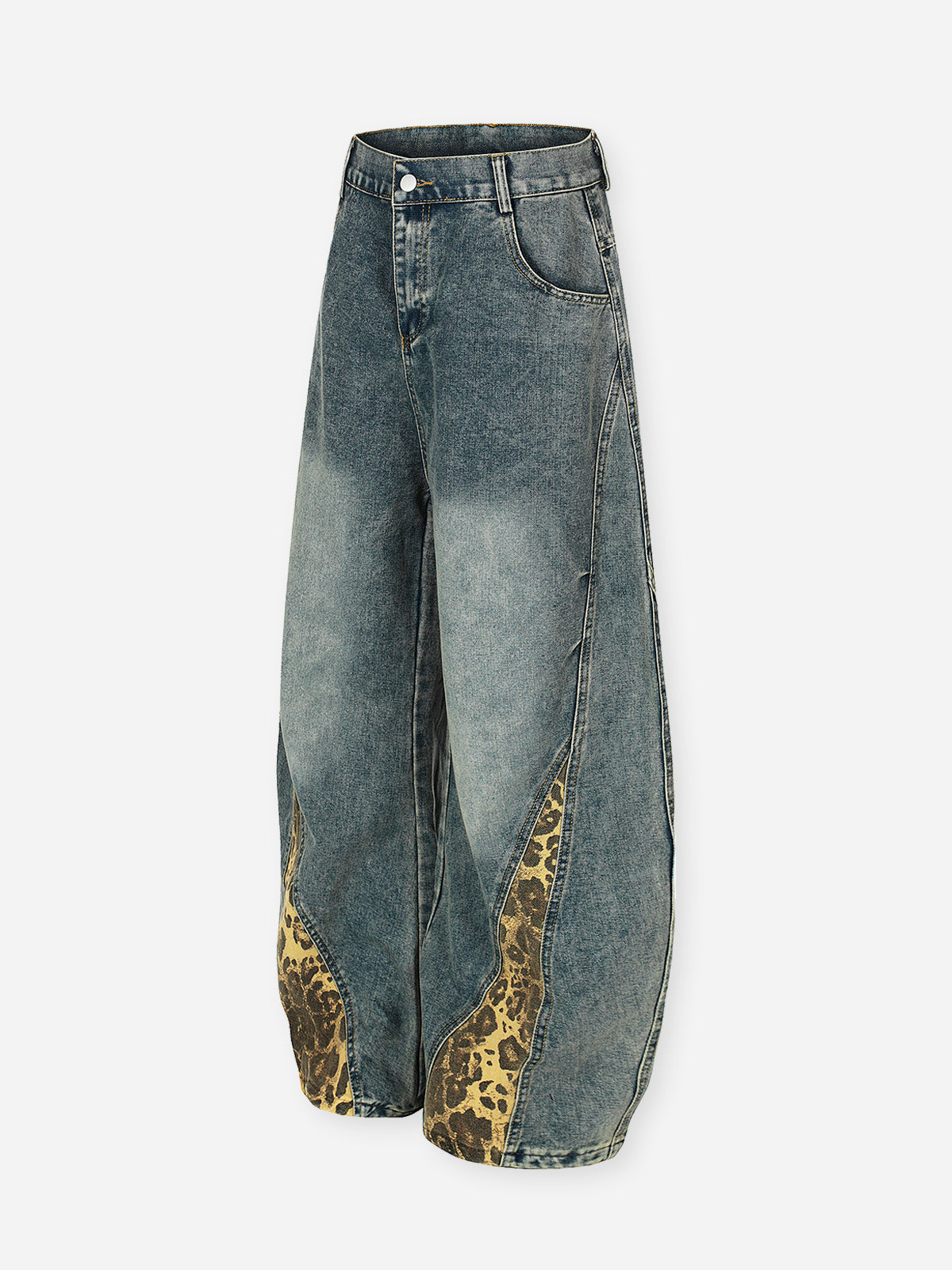 Leopard Print Patchwork Wide-Leg Jeans