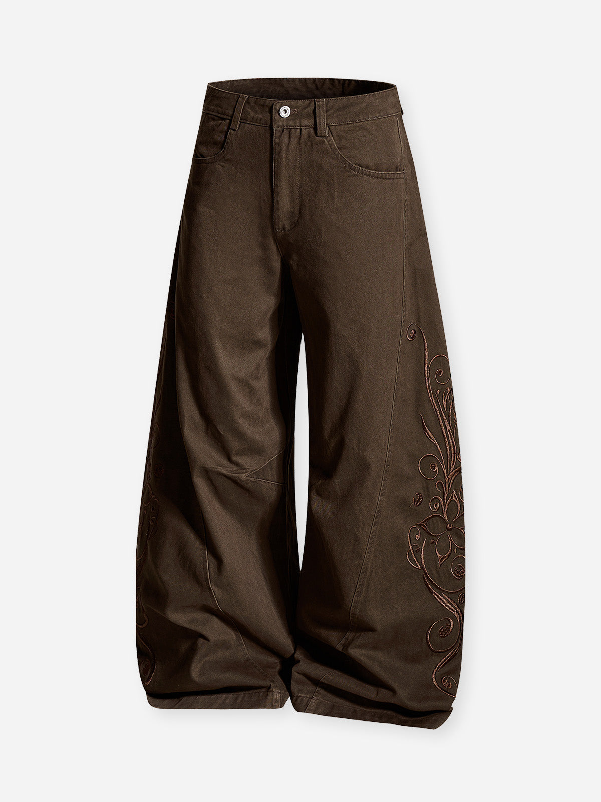 Old-money style floral embroidery cargo pants