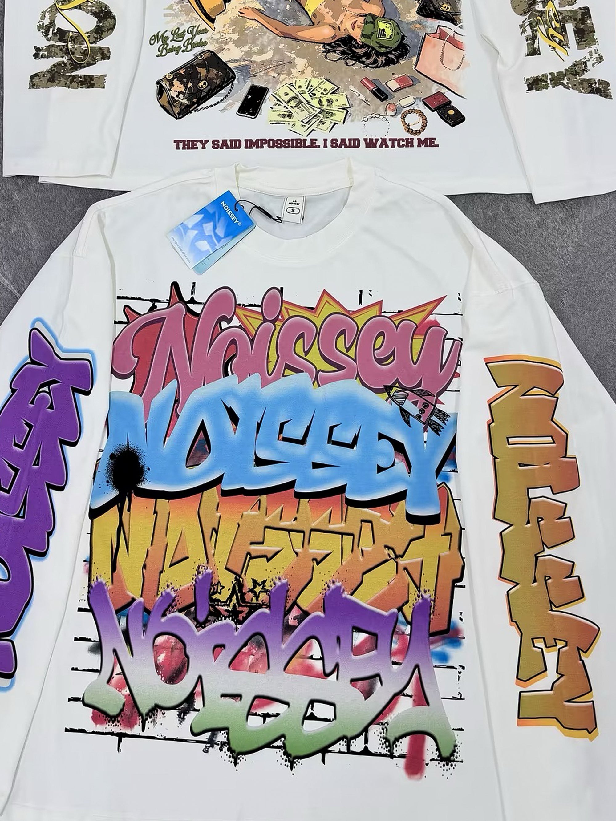 NOISSEY Multilayer Gradient Graffiti Long-Sleeve Tee - Pure White
