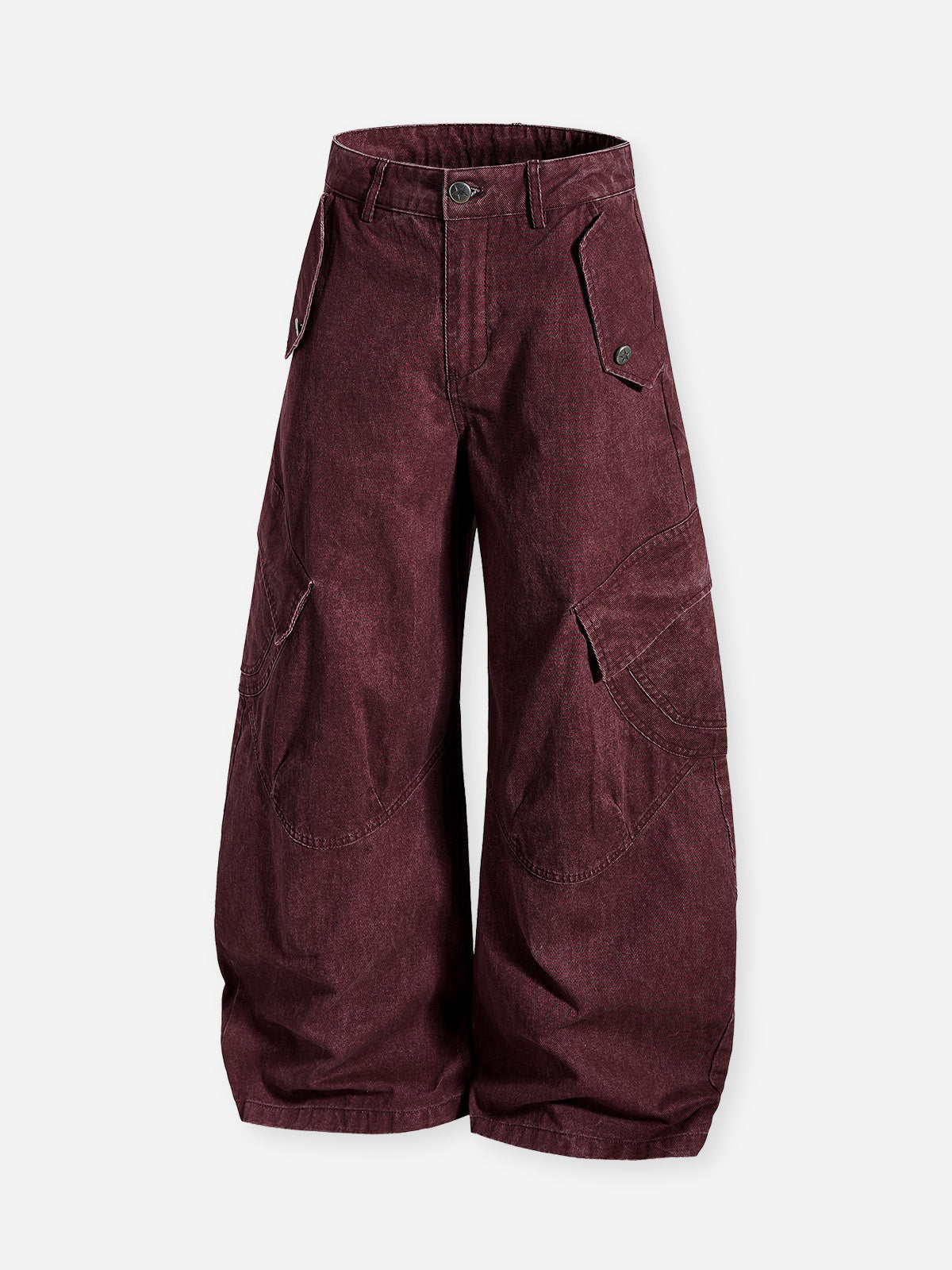 Washed distressed curved-leg cargo pants