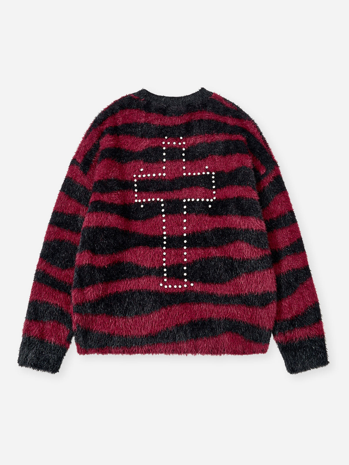 Zebra-striped cross plush sweater