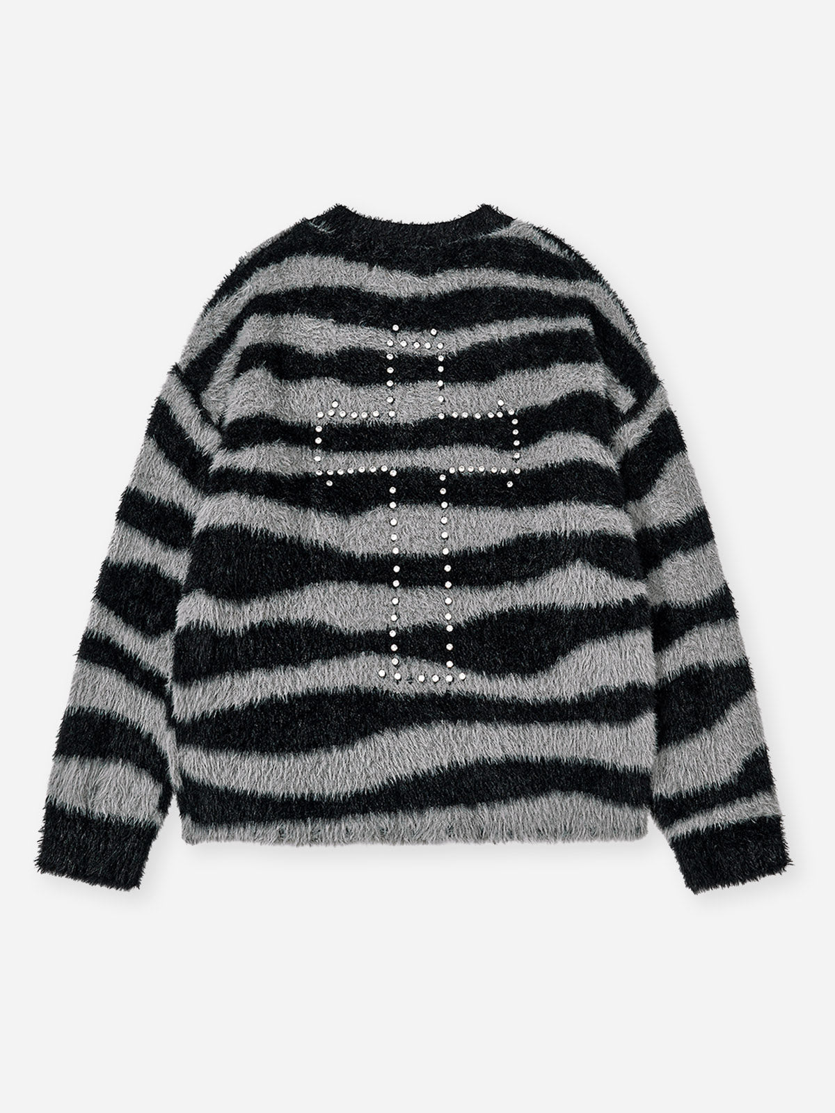 Zebra-striped cross plush sweater
