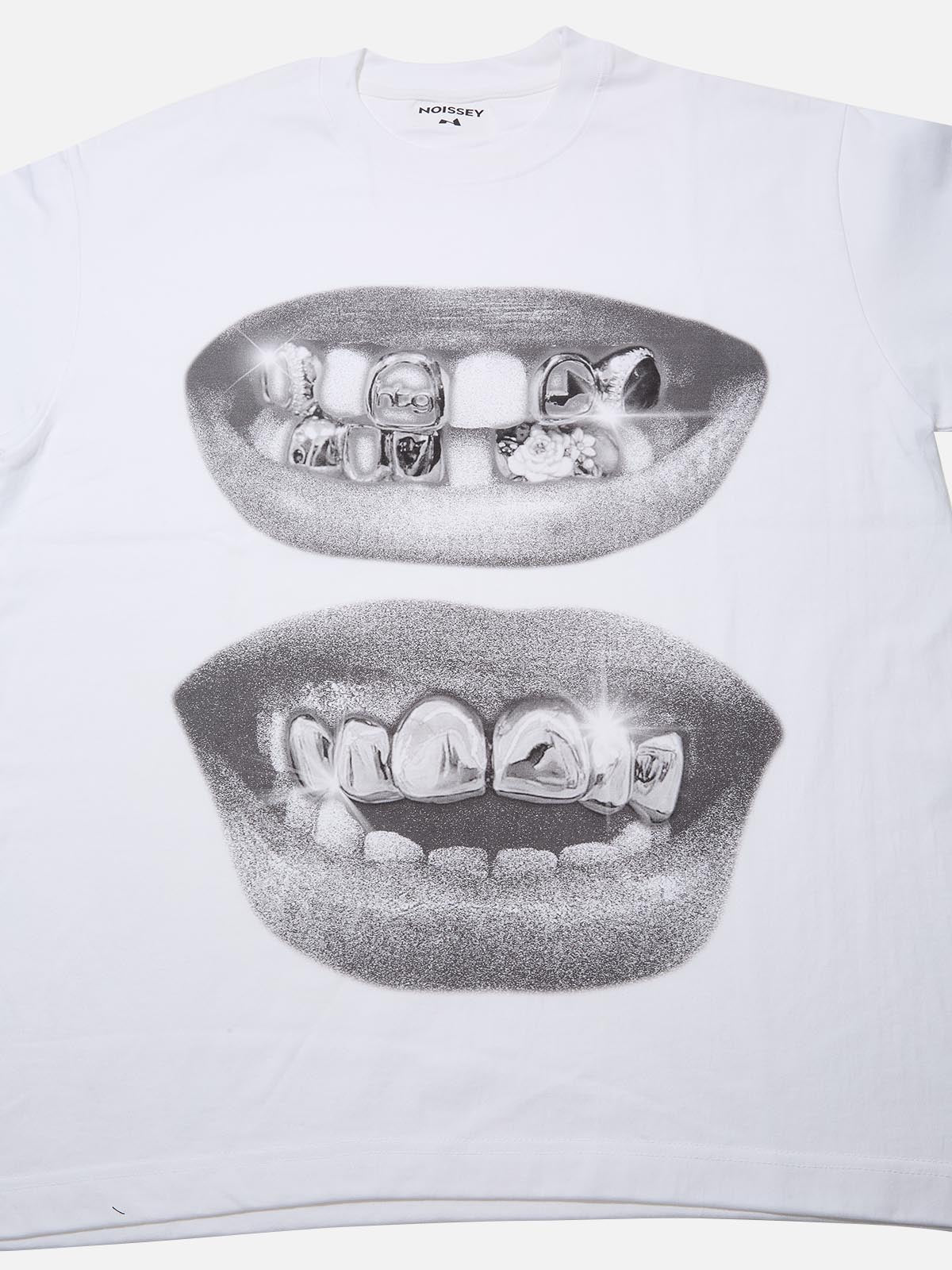 BOUNCE BACK© Retro Black Lips Grills Print Tee