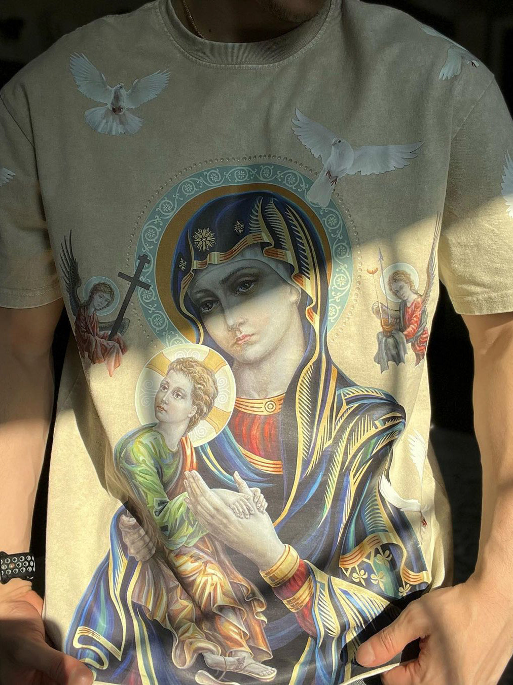 OBSTACLES & DANGERS© Madonna and Child Khaki T-shirt