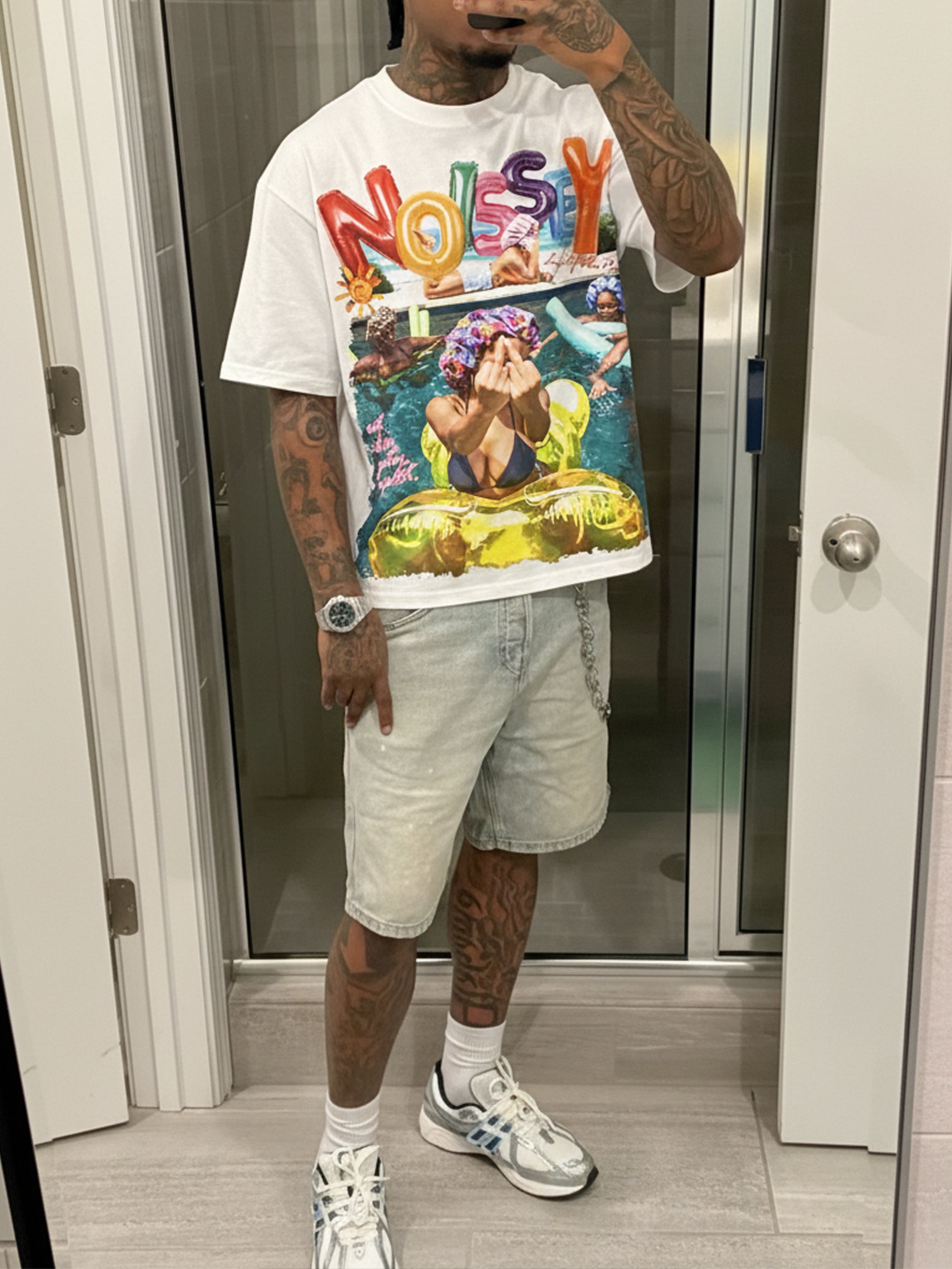 NOISSEY "Pool Side Mania" Retro Graphic Oversized Tee