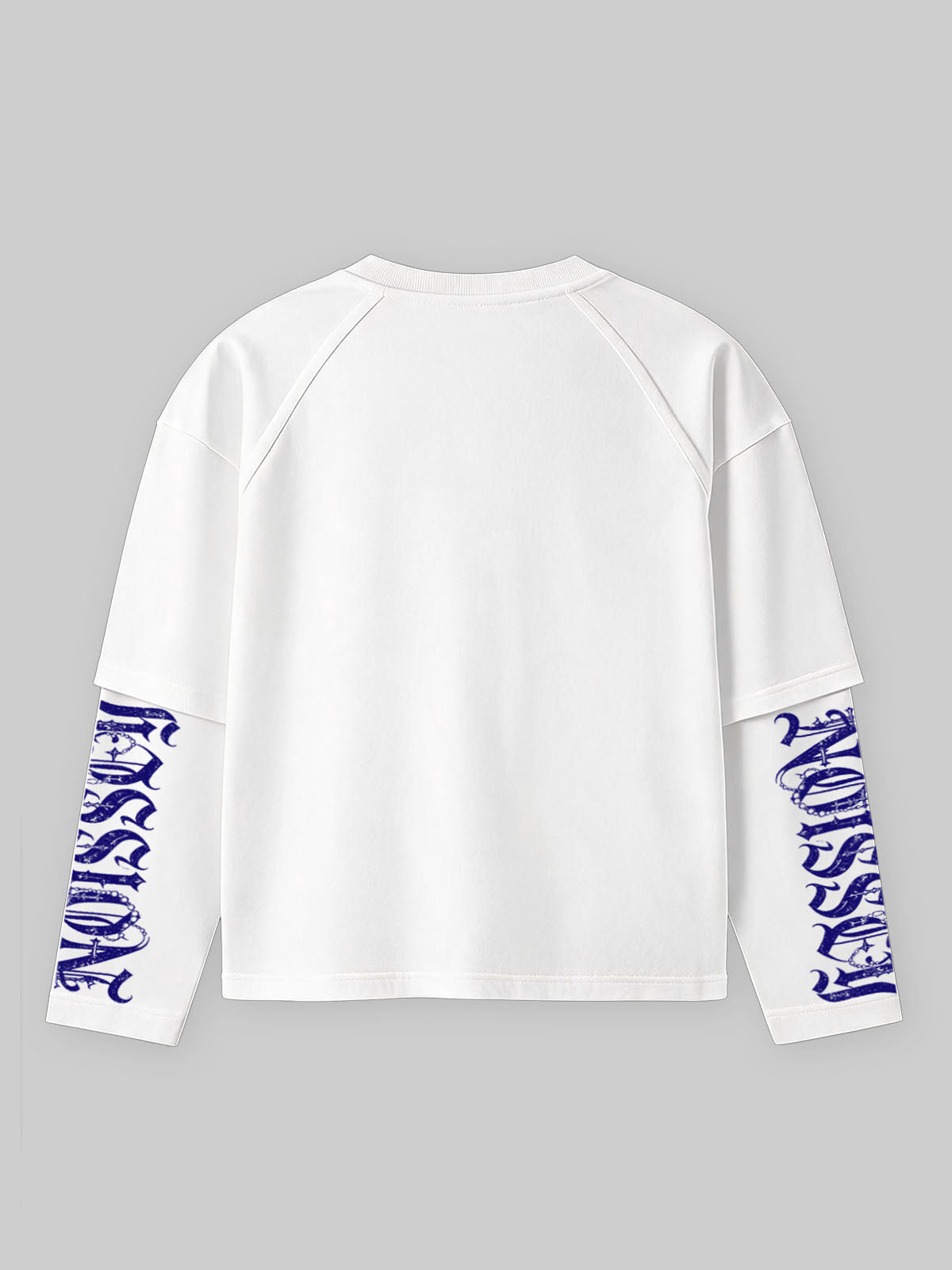 NOISSEY Vintage Ballpoint Engraving Virgin Mary & Angels Faux-Layer Long-Sleeve Tee - Pure White