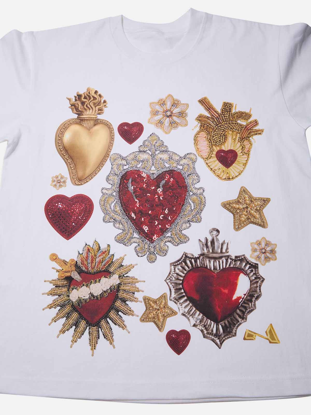 Gold and Red Sacred Heart Collage Print T-shirt