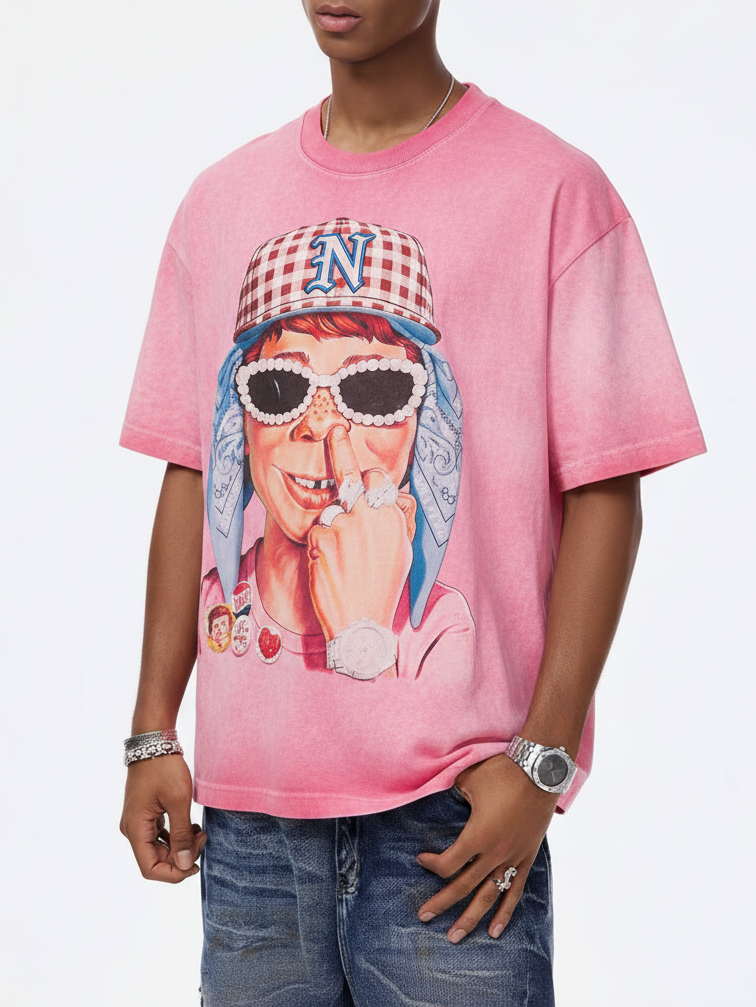 NOISSEY "Newman Defiance" Graphic Oversized Tee - Bubblegum Pink
