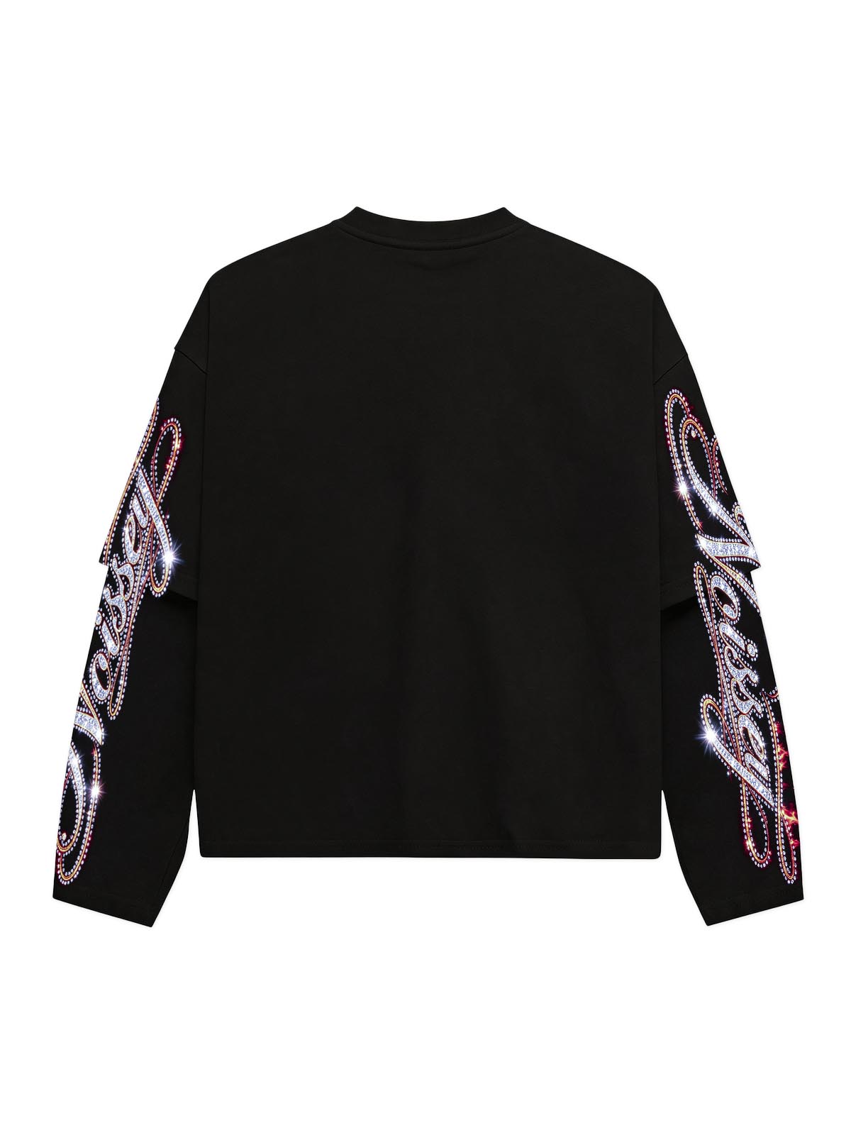 NOISSEY "Burning Liberty" Rhinestone-Effect Face-Covered Statue of Liberty Black Fake Two-Piece Long-Sleeve Tee