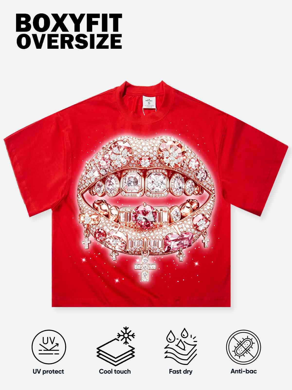 NOISSEY "Pink Diamond Cross" Red Tee - Boxy Diamond T-Shirt