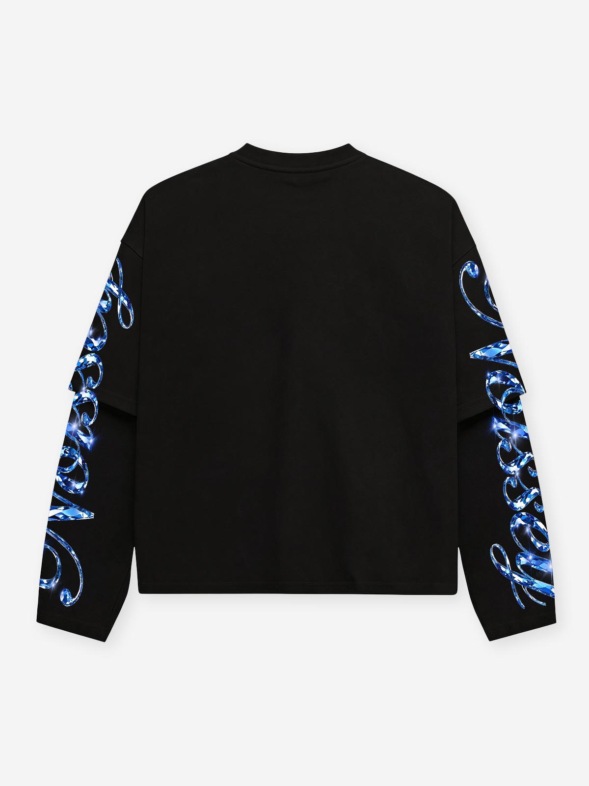 NOISSEY "Fleur-de-Lis Blue Diamond" Faux-Layered Long-Sleeve Shirt - Black