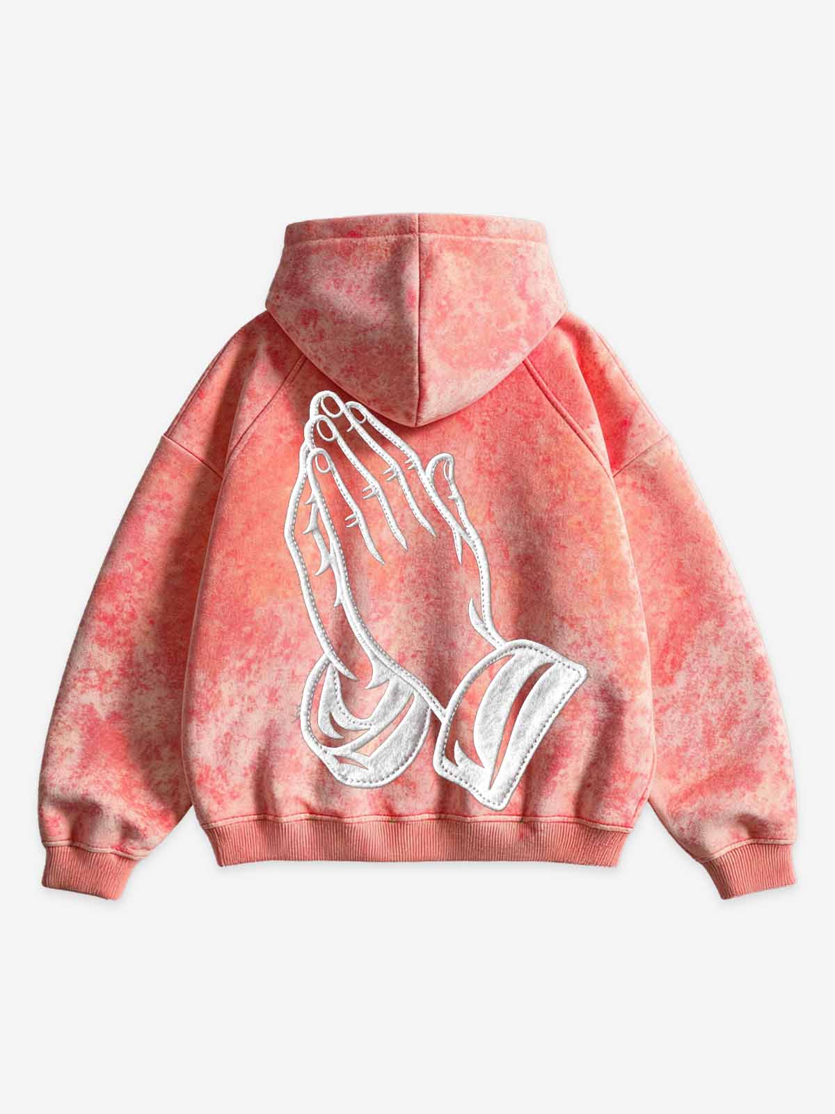 NOISSEY Vintage Acid-Washed Orange "PRAY" & Back Praying Hands Zip-Up Hoodie