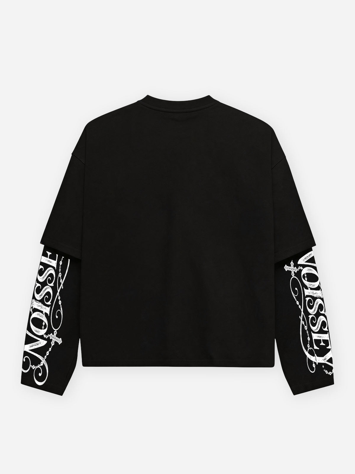 NOISSEY Monochrome Religious Copperplate Print Faux Twin-Set Long Sleeve T-Shirt - Pure Black