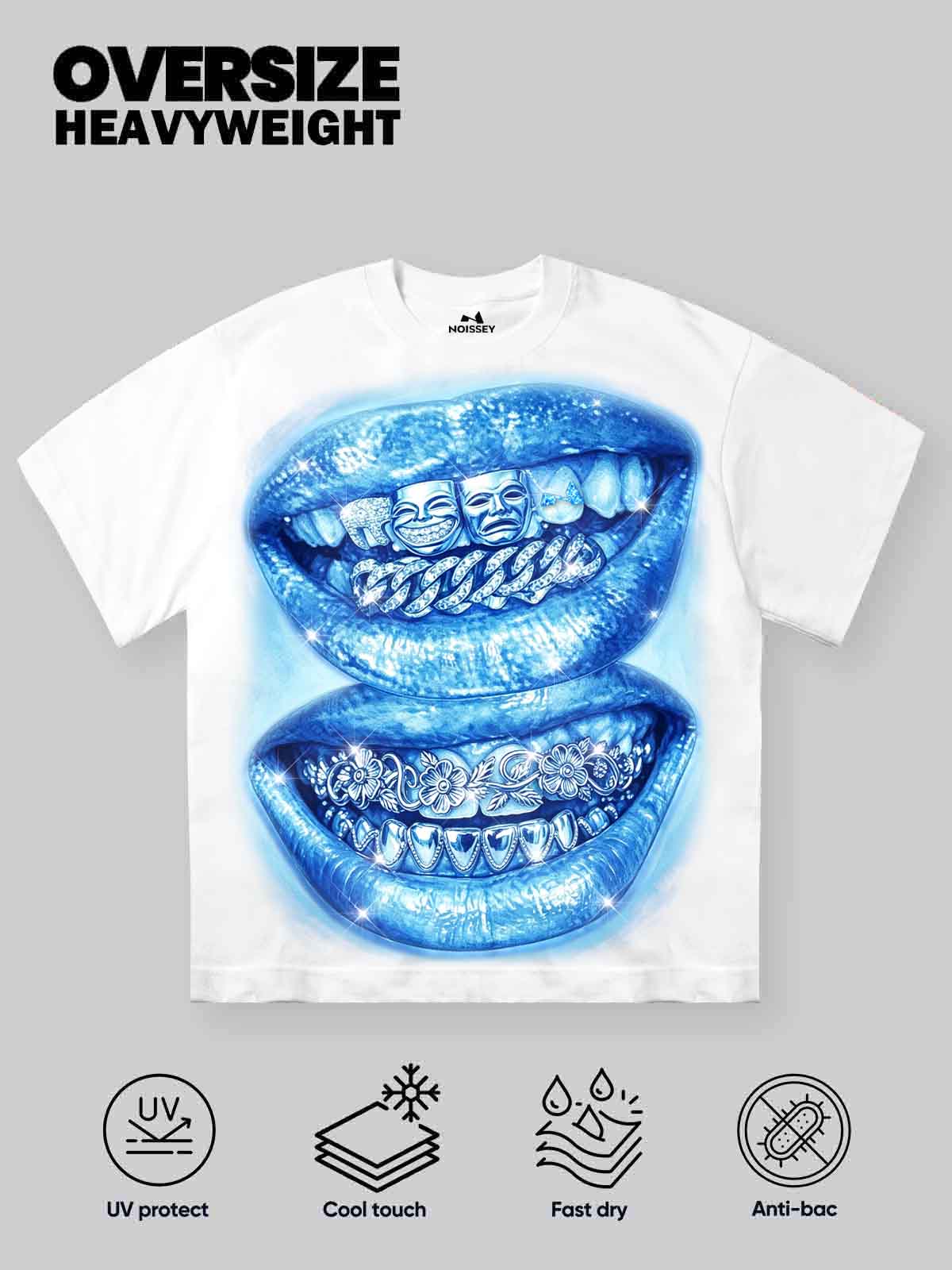NOISSEY "Drama Grillz Lips" Heavy Graphic Little Oversize T-Shirt - Pure White