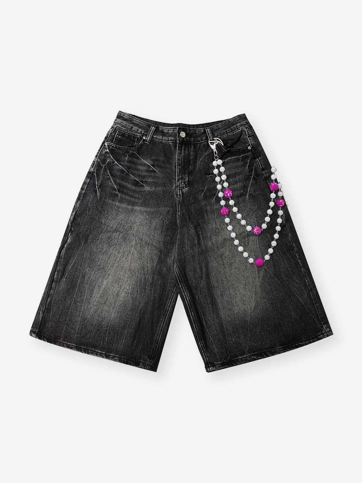 NOISSEY Wash Black Denim Shorts - DIY Chain Combo