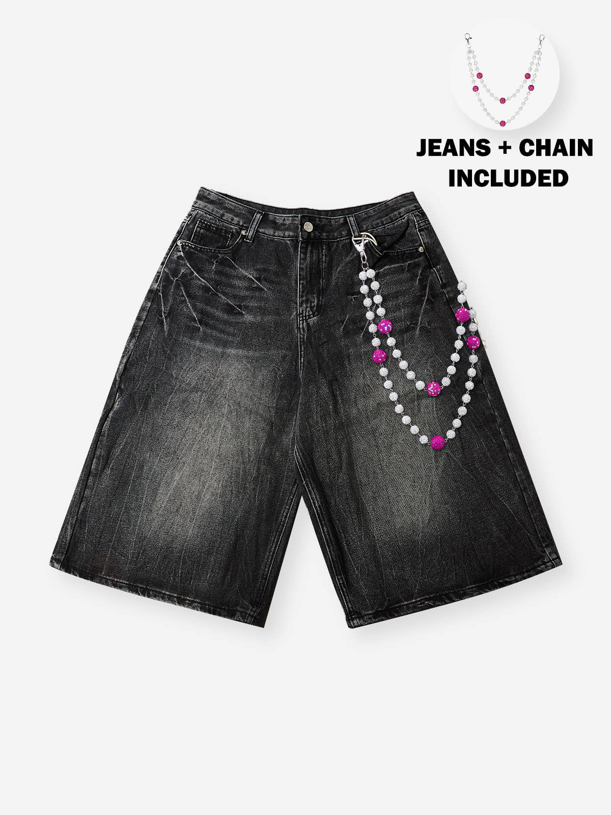 NOISSEY Wash Black Denim Shorts - DIY Chain Combo