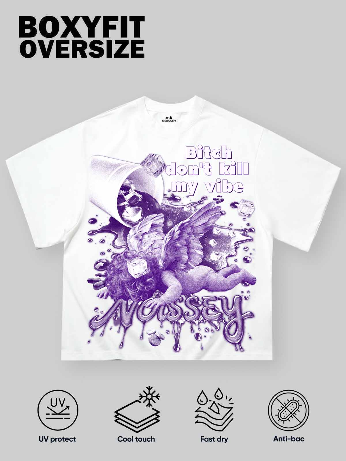 NOISSEY "Don't Kill My Vibe" Fallen Angel & Purple Cup Graphic White T-Shirt