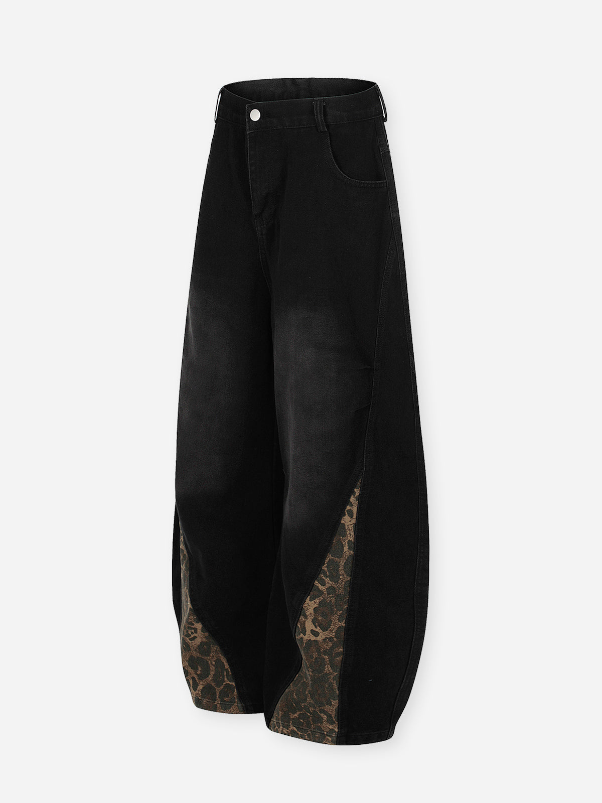 Leopard Print Patchwork Wide-Leg Jeans