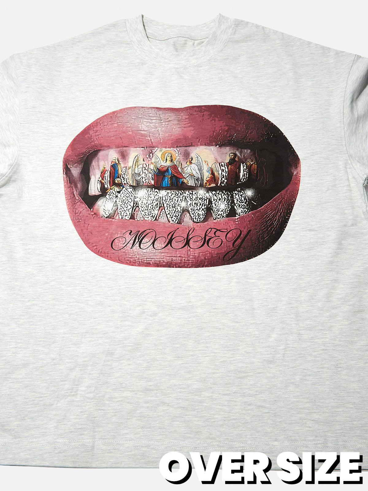 High-Quality Religious Madonna Glitter Lip Print T-Shirt - 310g