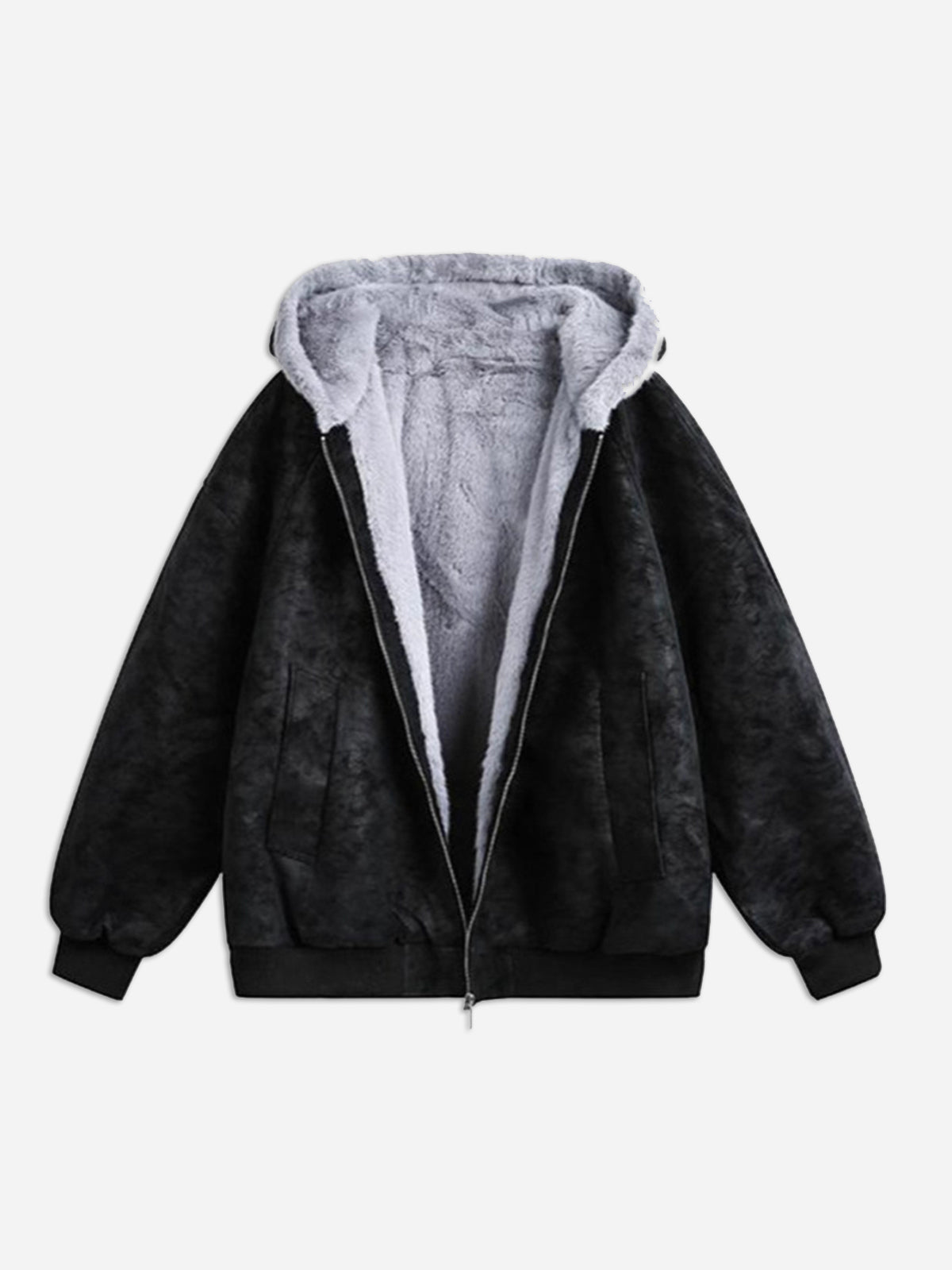 Fleece-lined Thickened Leather Coat with Fur Collar