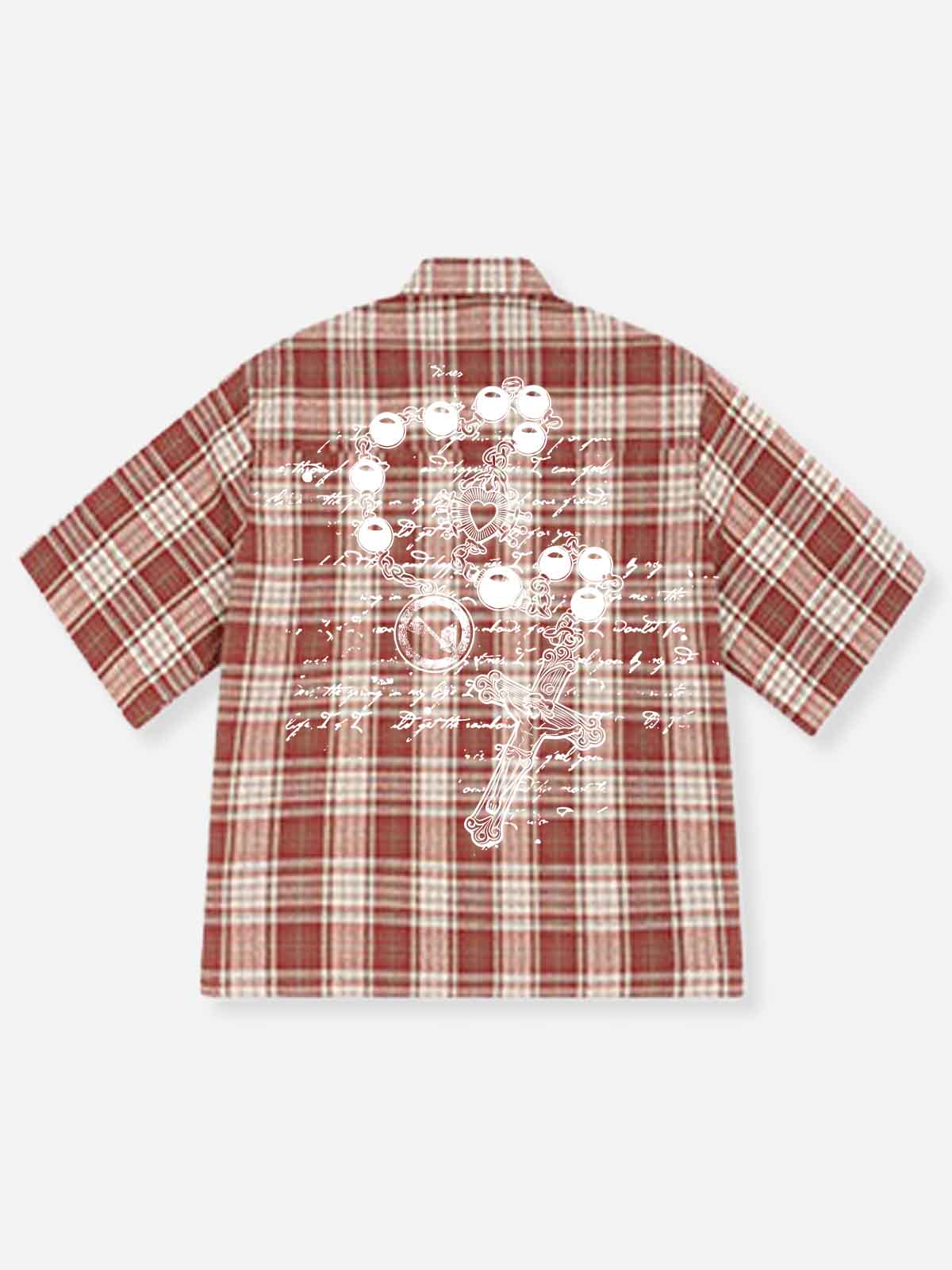 NOISSEY "Gothic Rosary" Hot-Fix Plaid Short-Sleeve Shirt - Red