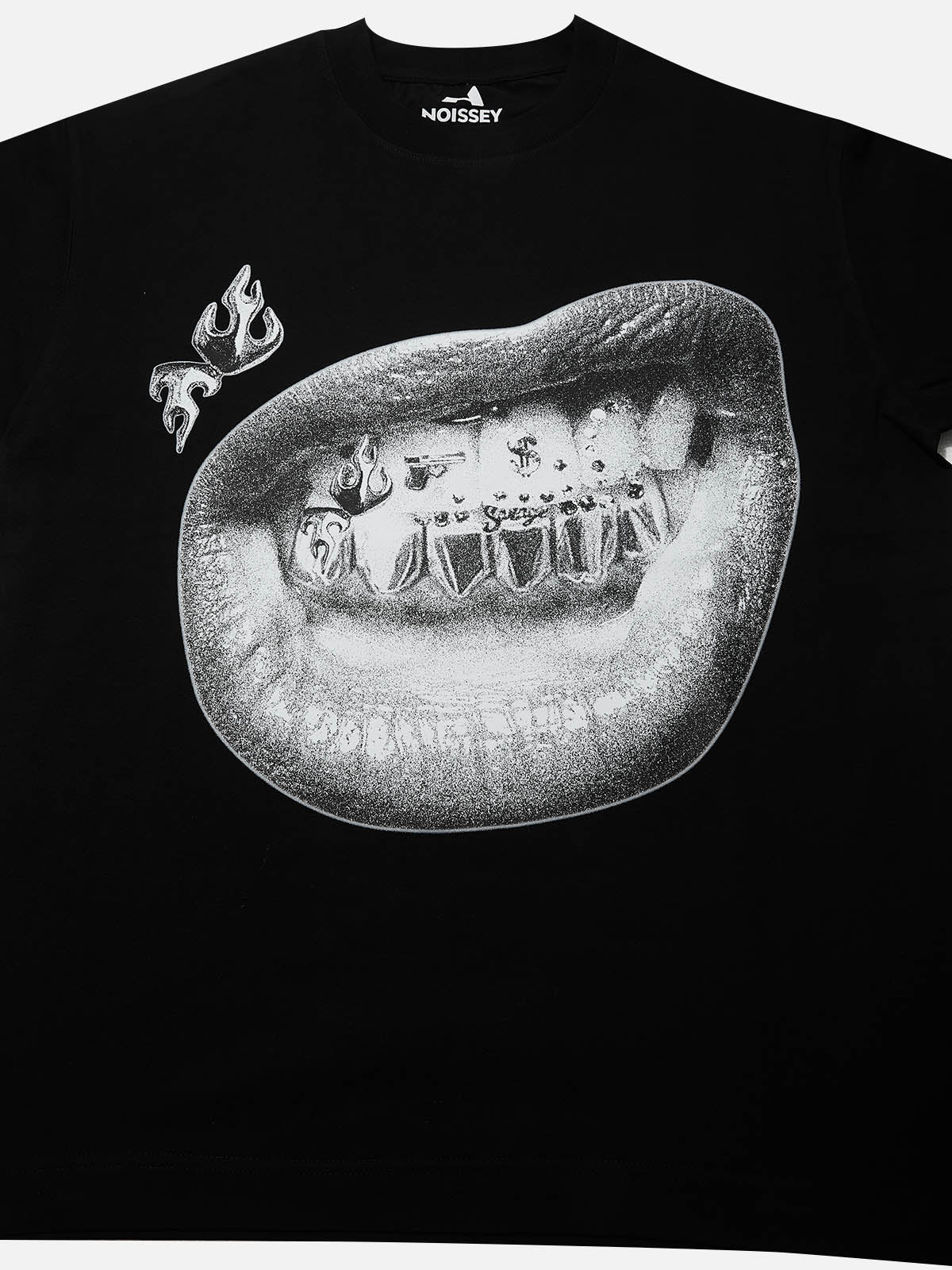 T-shirt imprimé noir personnalisé BOUNCE BACK© pour lèvres et dents