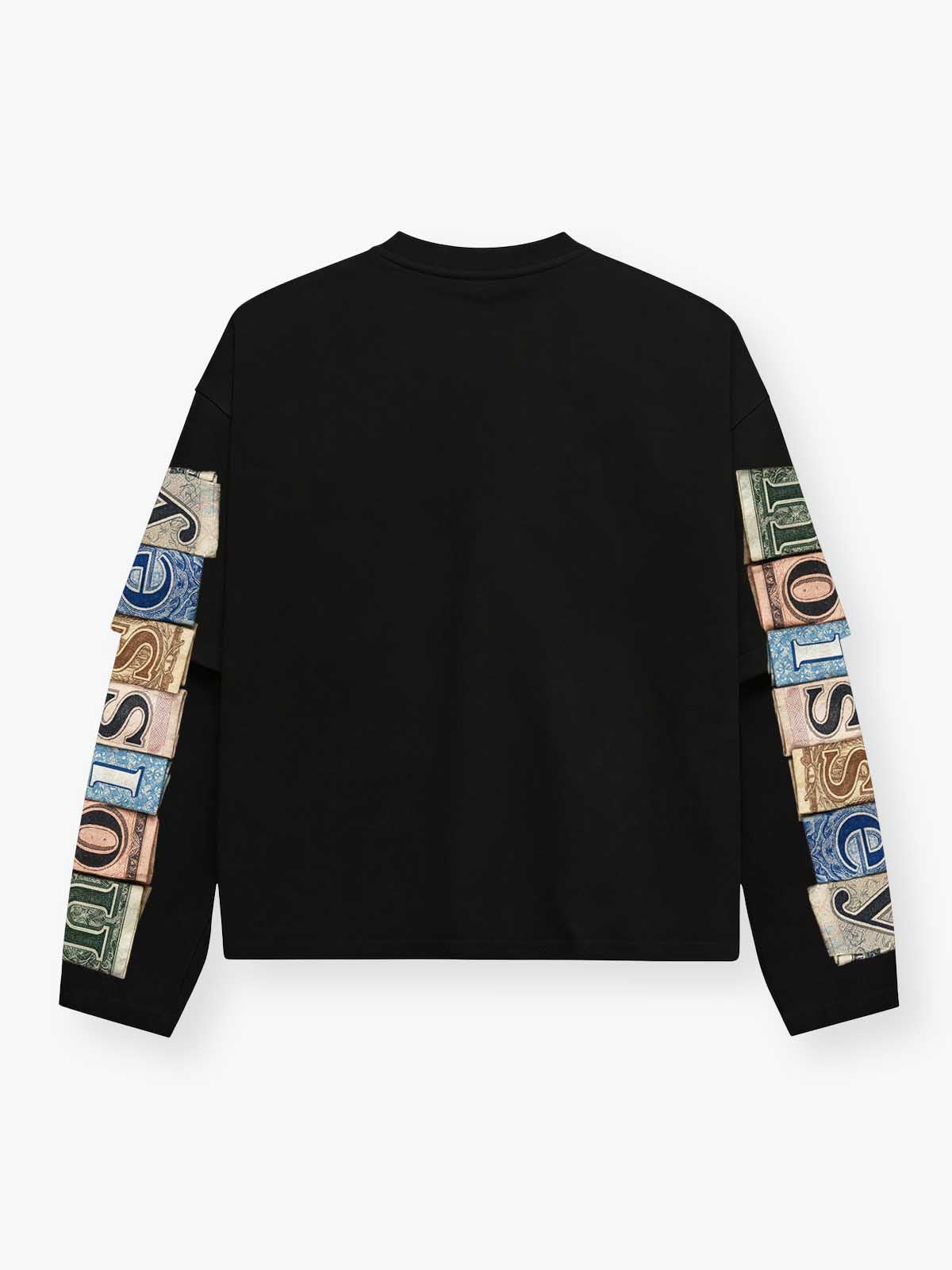 NOISSEY Money Collage "Get Shit Done" Streetwear Black Faux-Layer Long Sleeves