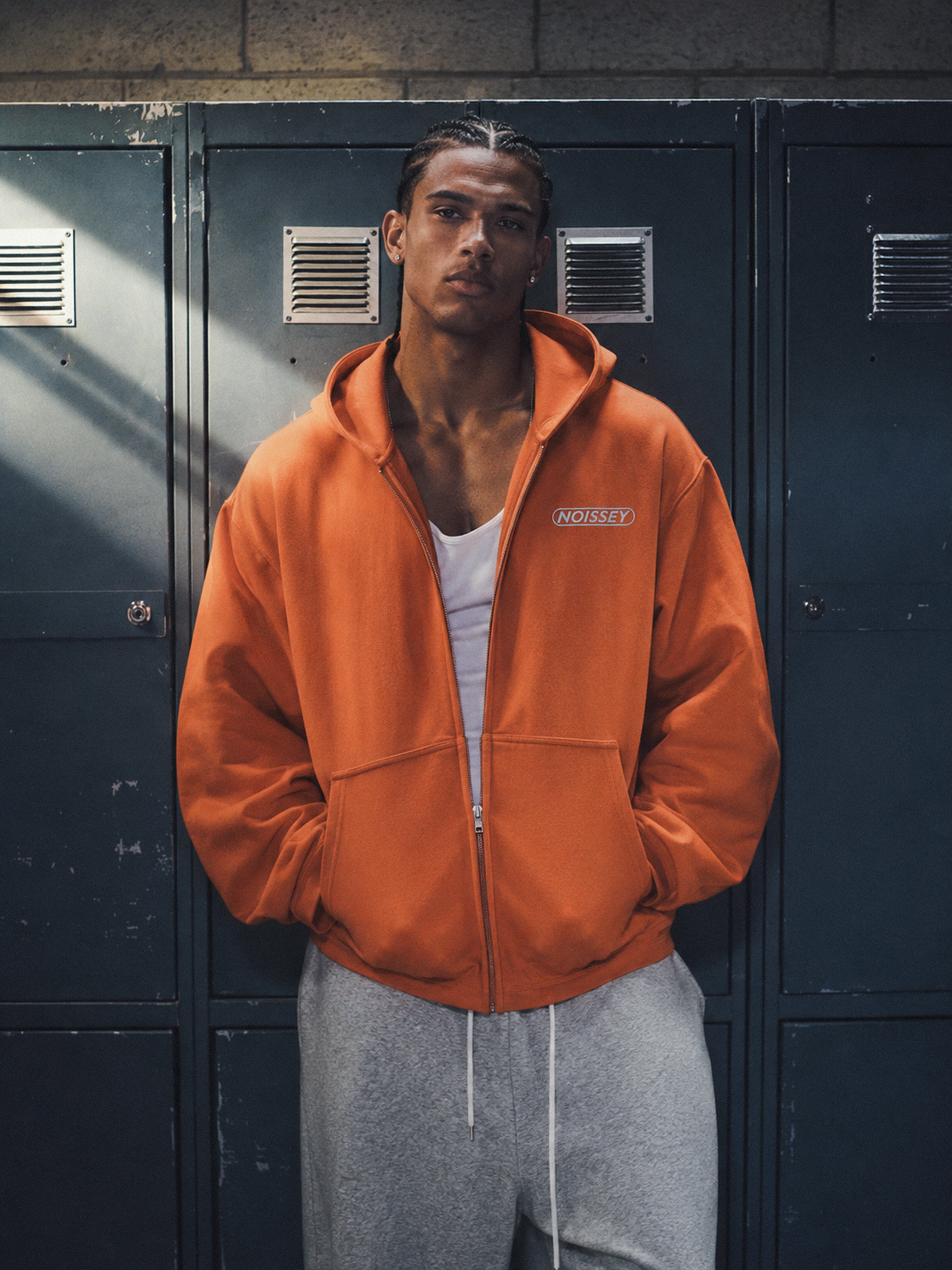 NOISSEY Essential Boxy Zip-Up Hoodie - Vibrant Orange