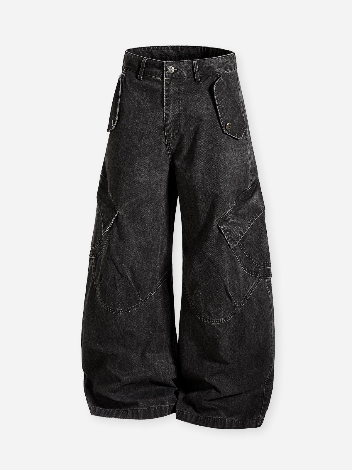 Washed distressed curved-leg cargo pants